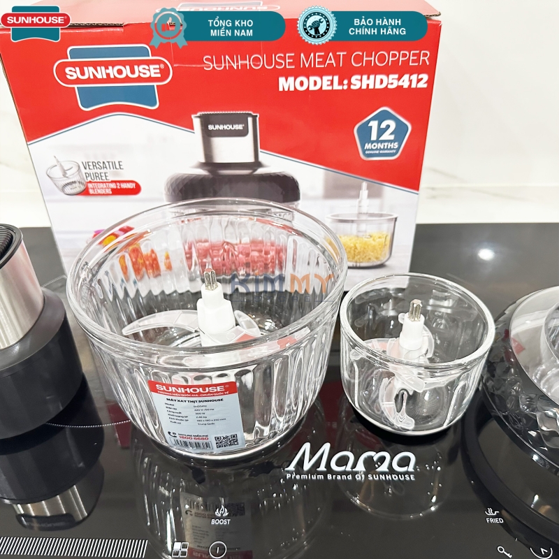 Máy xay thịt cá 2 cối thủy tinh Sunhouse SHD5412